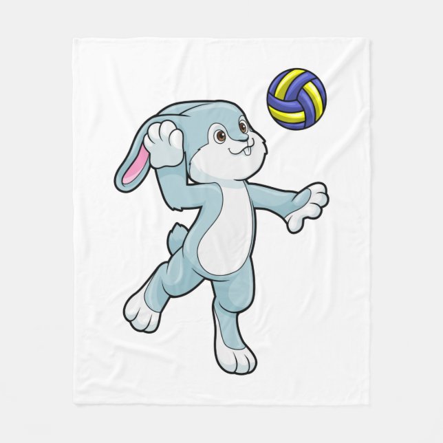 Rabbit at Sports with Volleyball Fleece Blanket (Front)