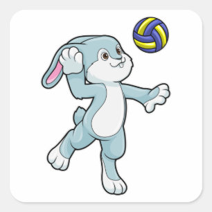 Rabbit at Sports with Volleyball Square Sticker