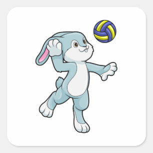 Rabbit at Sports with Volleyball Square Sticker