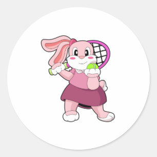 Rabbit at Tennis with Tennis racket Classic Round Sticker