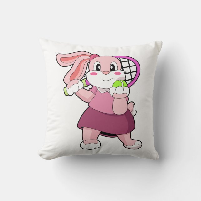 Rabbit at Tennis with Tennis racket Cushion (Front)
