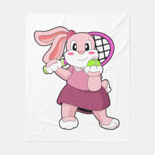 Rabbit at Tennis with Tennis racket Fleece Blanket