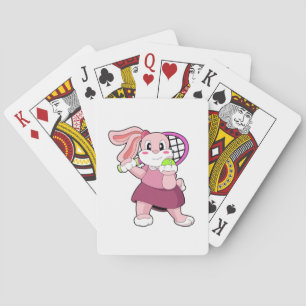 Rabbit at Tennis with Tennis racket Playing Cards