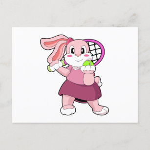 Rabbit at Tennis with Tennis racket Postcard
