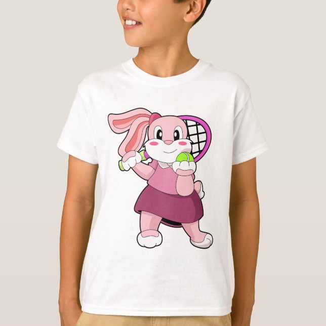 Rabbit at Tennis with Tennis racket T-Shirt (Front)