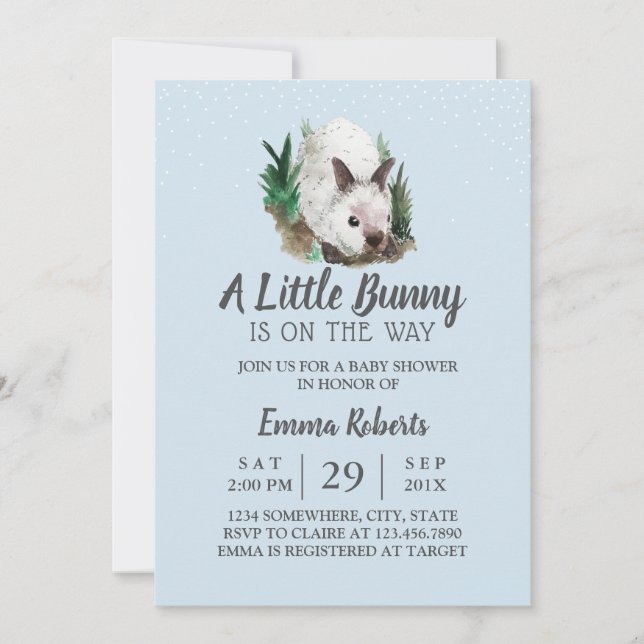Rabbit Baby Shower Cute Bunny Mint Blue Invitation (Front)