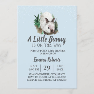 Rabbit Baby Shower Cute Bunny Mint Blue Invitation
