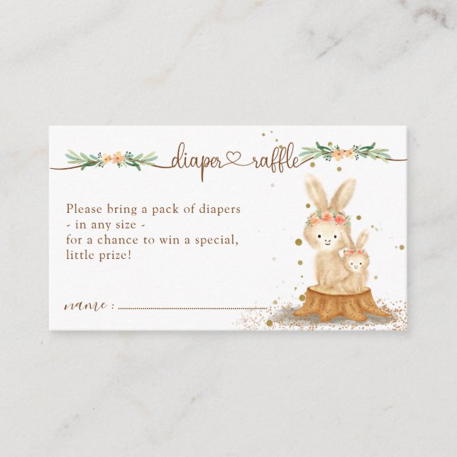 Rabbit Baby Shower New Mummy Diaper Raffle Enclosure Card (Front)