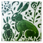 Rabbit Batik Modern Green Blue Floral Woodland Tile<br><div class="desc">My original tile artwork has been given a distinctive look! With a bright and modern combination of blues and emerald greens on a white background, the design features my signature woodland animals, flowers and foliage. The unique coloration resembles an irridescent custom ceramic art glaze. Brighten a kitchen with these trendy...</div>
