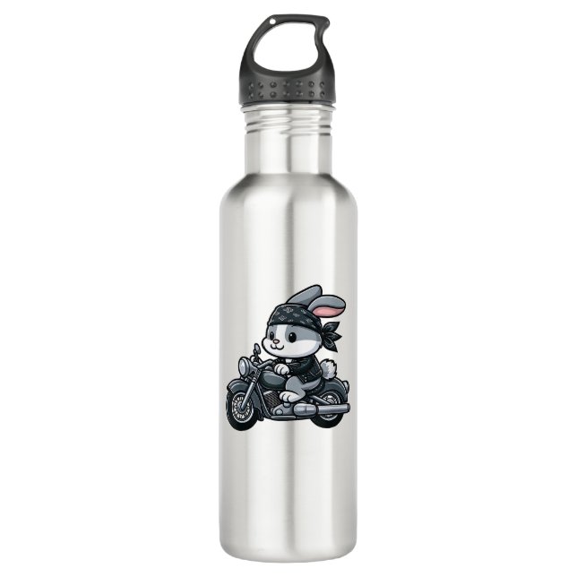 Rabbit Biker Pet Funny Motorcycle  710 Ml Water Bottle (Front)
