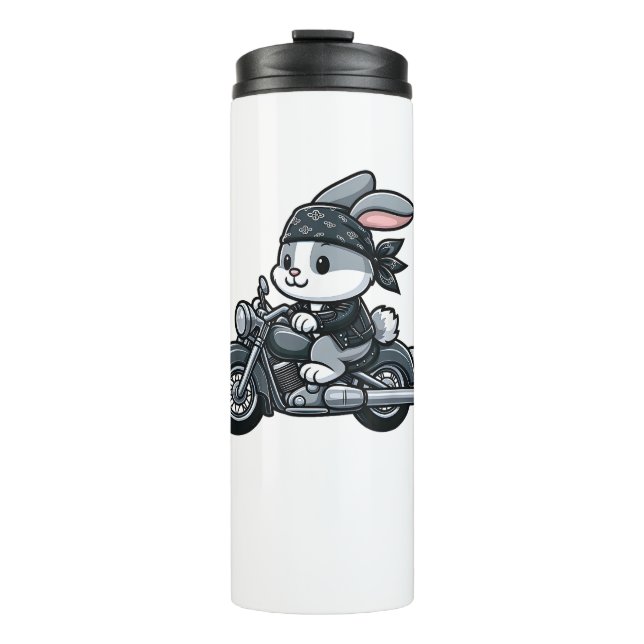Rabbit Biker Pet Funny Motorcycle  Thermal Tumbler (Front)