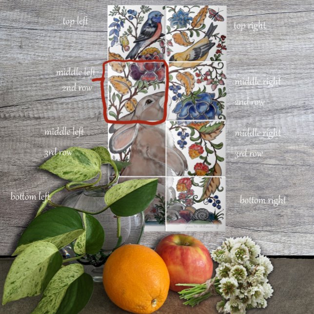 Rabbit Bird Jacobean Floral Tile Mural 8pc L Row 2 (Creator Uploaded)