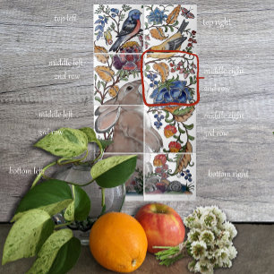 Rabbit Bird Jacobean Floral Tile Mural 8pc R Row2