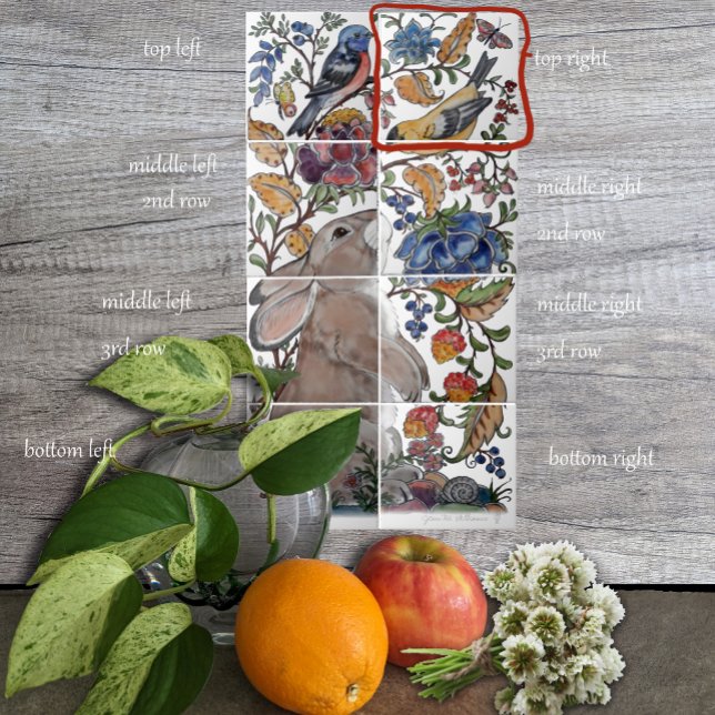 Rabbit Bird Jacobean Floral Tile Mural 8pc R Row 1 (Creator Uploaded)