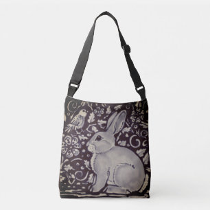 Rabbit Bird Vines Dark Indigo Toned Shopping Tote