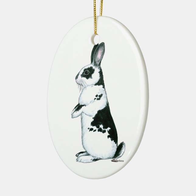 Rabbit:  Black and White Ceramic Tree Decoration (Left)