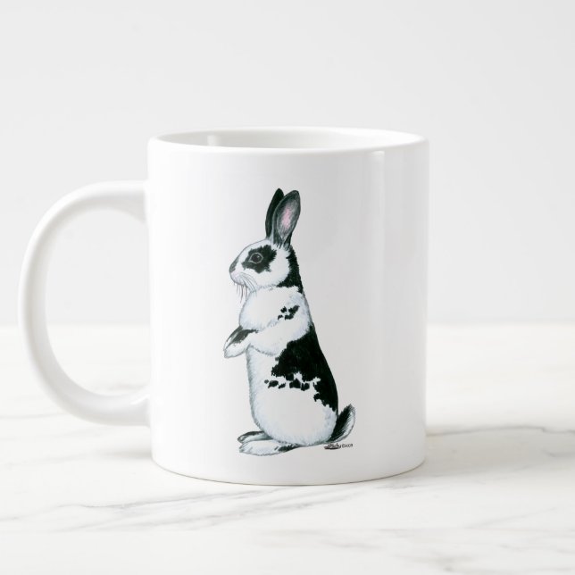 Rabbit:  Black and White Large Coffee Mug (Left)