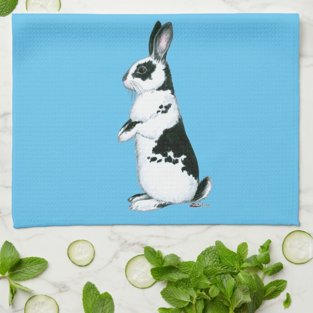 Rabbit:  Black and White Tea Towel (Folded)