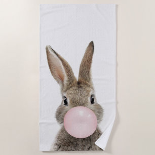 Rabbit Blowing Pink Bubble gum Beach Towel