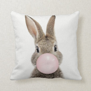 Rabbit Blowing Pink Bubble gum   Cushion