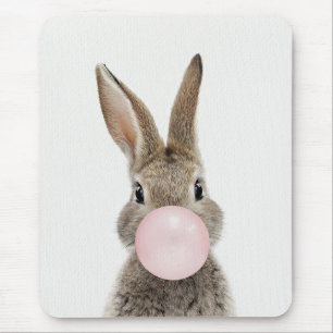 Rabbit Blowing Pink Bubble gum   Mouse Mat