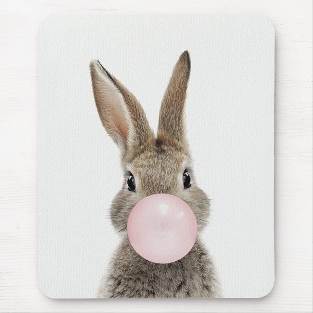 Rabbit Blowing Pink Bubble gum   Mouse Mat (Front)