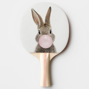 Rabbit Blowing Pink Bubble gum Ping Pong Paddle