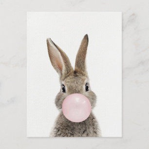 Rabbit Blowing Pink Bubble gum Postcard