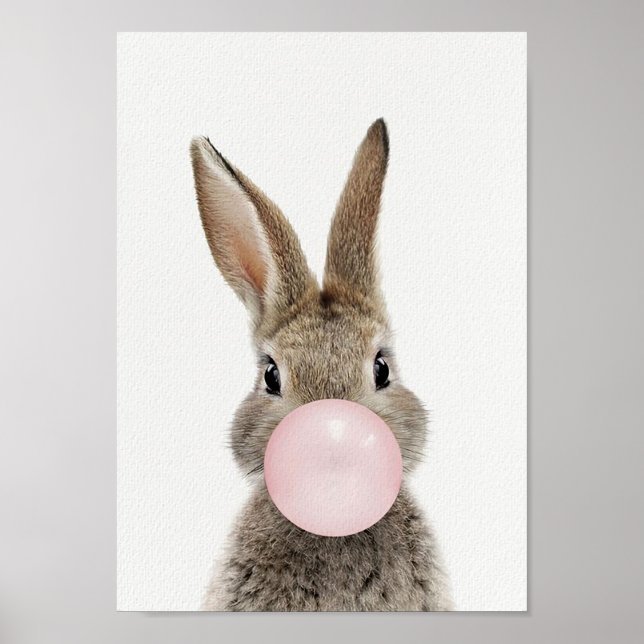Rabbit Blowing Pink Bubble gum Poster (Front)