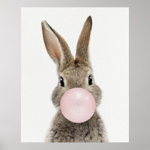 Rabbit Blowing Pink Bubble gum Poster