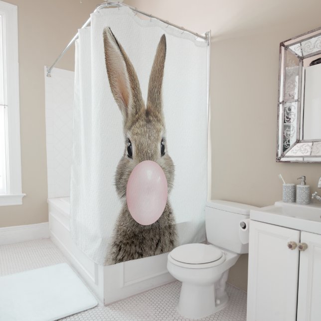 Rabbit Blowing Pink Bubble gum Poster Shower Curtain (In Situ)