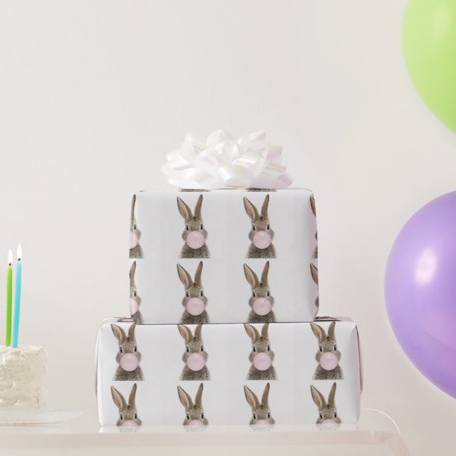 Rabbit Blowing Pink Bubble gum    Wrapping Paper (Party Gifts)