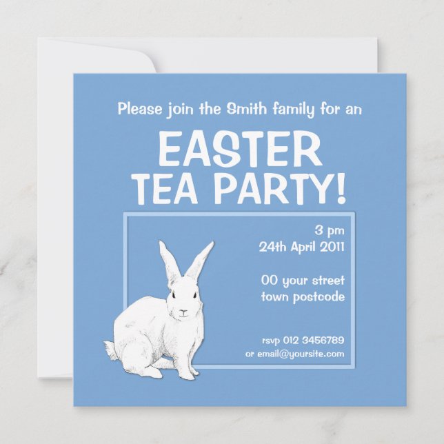 Rabbit blue Easter Invitation (Front)