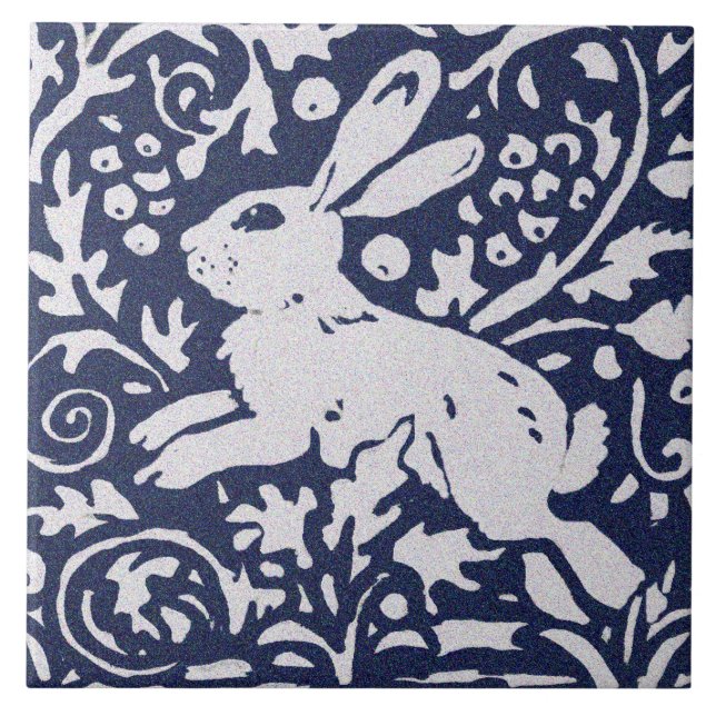 Rabbit Blue Grey Granite Stone Woodland Animal Art Tile (Front)