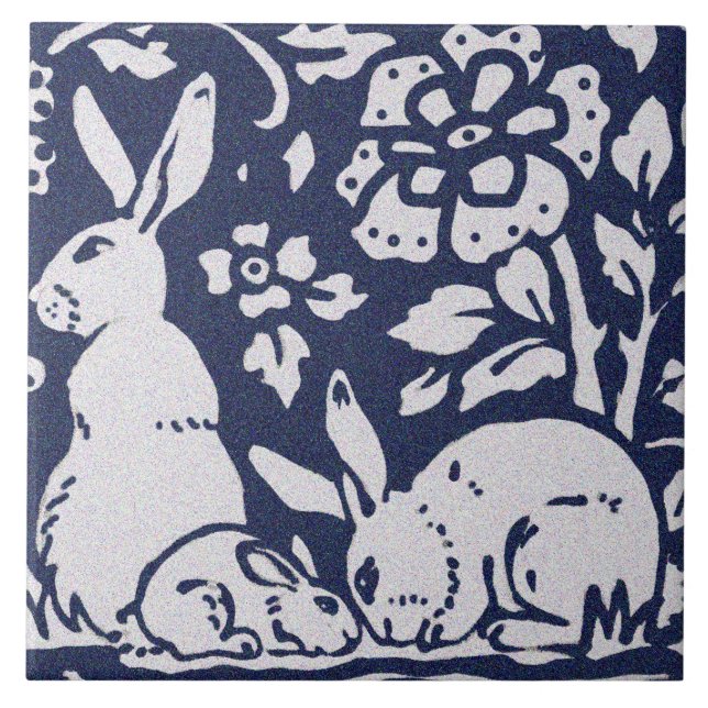 Rabbit Blue Grey Granite Stone Woodland Animal Art Tile (Front)