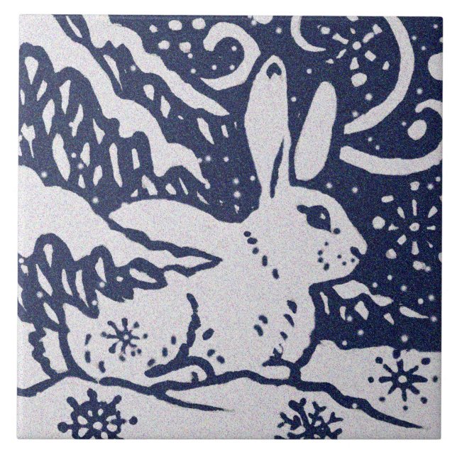 Rabbit Blue Grey Granite Stone Woodland Animal Art Tile (Front)