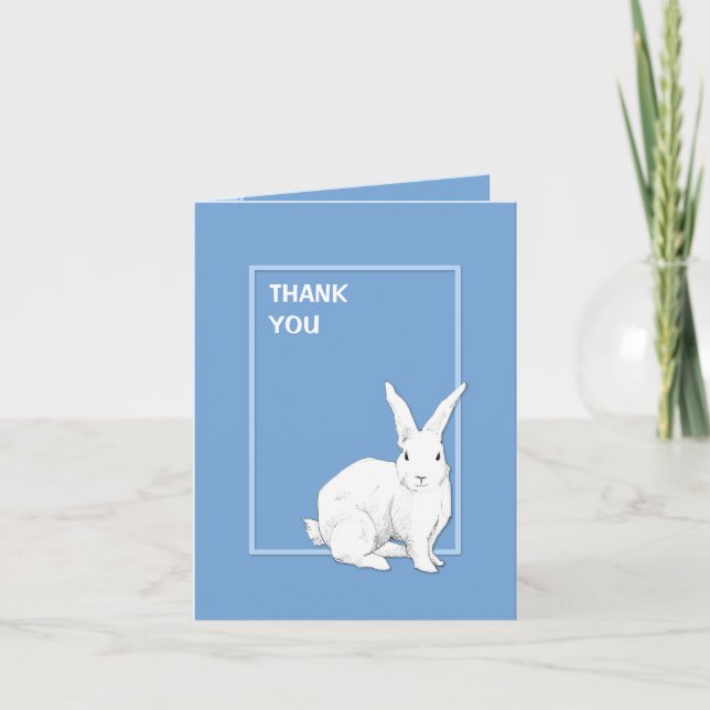 Rabbit Blue Thank You Note Card (Front)