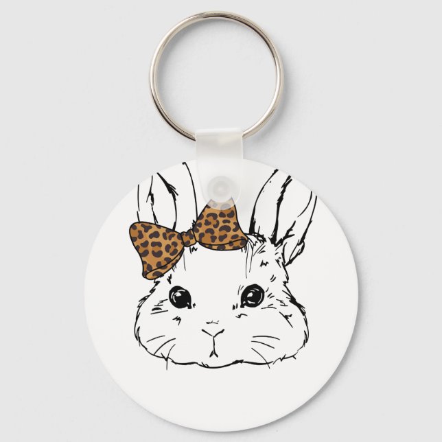 rabbit bow cute, retro, vintage key ring (Front)