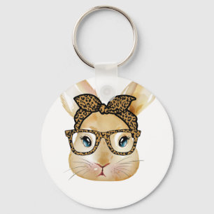rabbit bow glass leopard, retro, vintage key ring