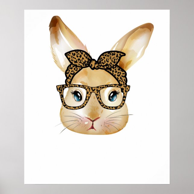 rabbit bow glass leopard, retro, vintage poster (Front)