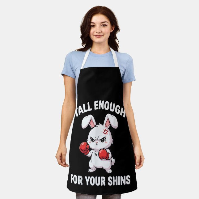 Rabbit Boxing Tall Enough for Your Shins Funny Apron (Worn)
