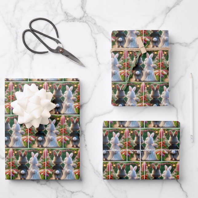Rabbit Bride and Groom Wrapping Paper Sheet (Front)