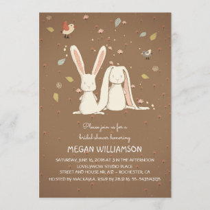 rabbit bunnies couple woodland bridal shower invitation