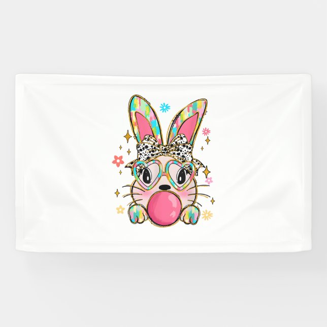 Rabbit Bunny Blowing Bubble Gum Easter Day Coquett Banner (Horizontal)