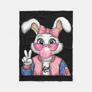 Rabbit Bunny Blowing Bubble Gum Easter Day Coquett Fleece Blanket