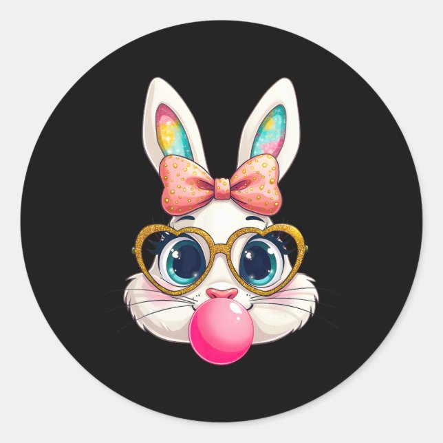 Rabbit Bunny Blowing Bubble Gum Easter Day Cute 1  Classic Round Sticker (Front)
