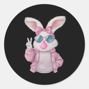 Rabbit Bunny Blowing Bubble Gum Easter Day Cute Gi Classic Round Sticker