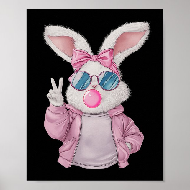 Rabbit Bunny Blowing Bubble Gum Easter Day Cute Gi Poster (Front)