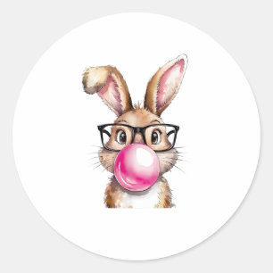 Rabbit Bunny Blowing Bubble Gum Easter Day Pink Wo Classic Round Sticker
