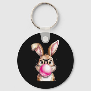 Rabbit Bunny Blowing Bubble Gum Easter Day Pink Wo Key Ring